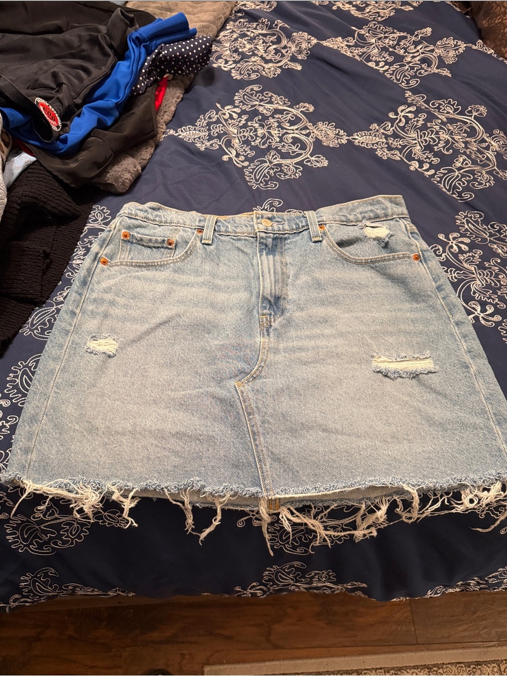 Levi's Light Blue Distressed Denim Mini Skirt